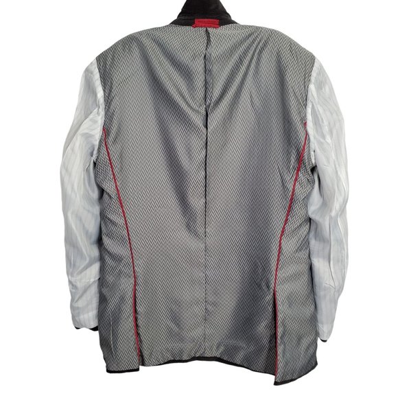 Alfani Mens Size 40L Blazer Sport Coat Slim Fit Velvet Micro Check Black Gray - Picture 13 of 16